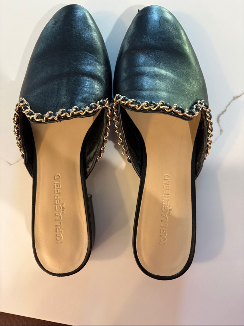 Black mules with small heel